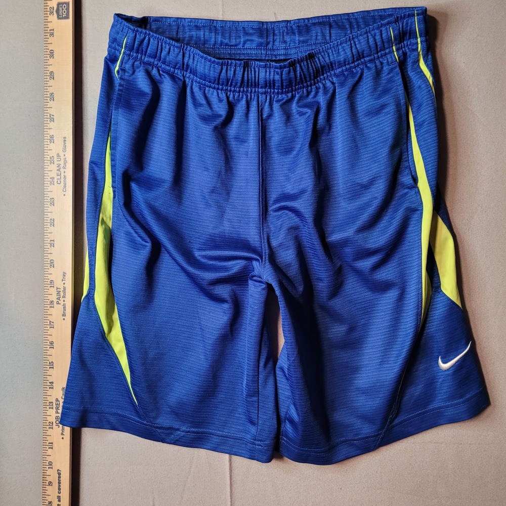 Nike Mens Athletic Shorts‎ Blue Neon Yellow Side Stripe Size Large Running Gym